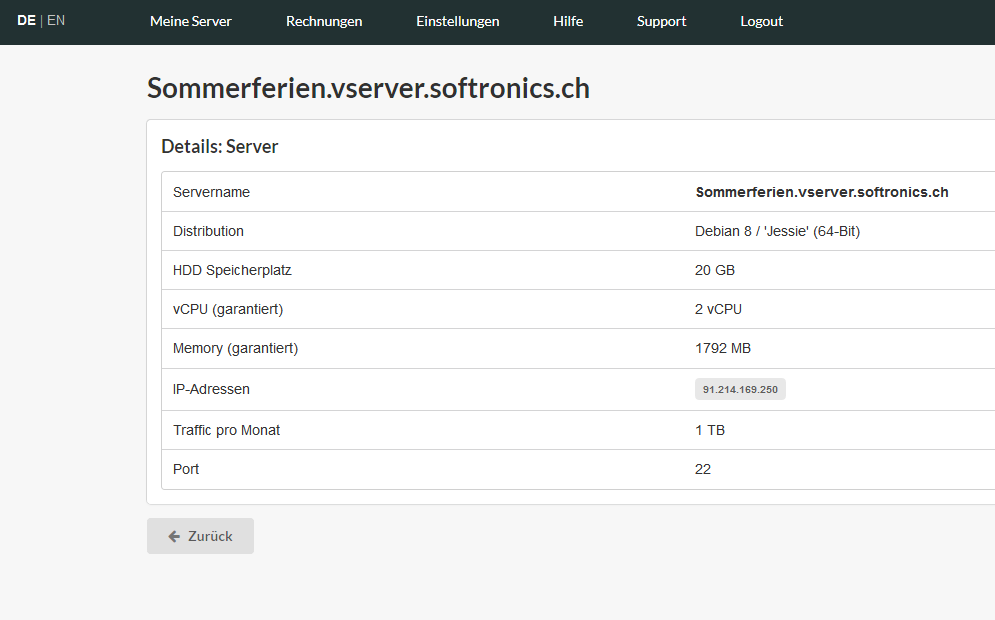 Eigenschaften Virtual Server